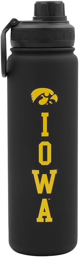 University of Iowa Water Bottle - Black Double Walled Stainless Steel 24 oz Keeps Drinks Cold or Hot