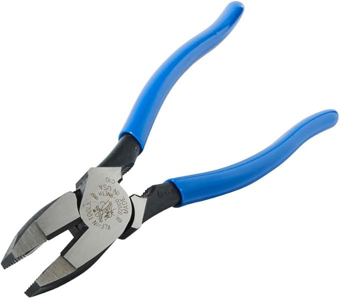 Klein Tools D2000-9NETH Lineman's Bolt-Thread Holding Pliers, Made in USA, High-Leverage Streamline Design with Rounded Nose and Knurled Jaw, 9-Inch