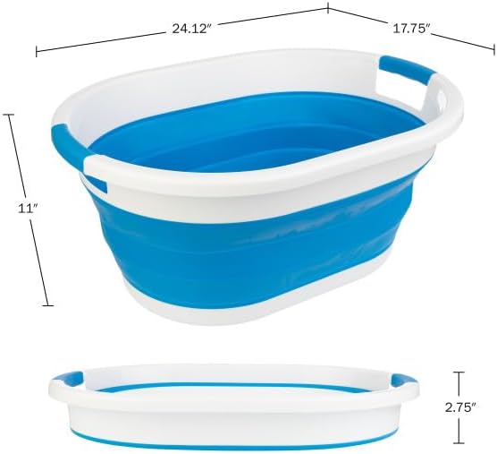 Collapsible Laundry Basket - 39L (10.3-Gallon) Portable Sink - Multipurpose Plastic Bin, Hamper, or Ice Bucket - Camping Essentials by Wakeman Outdoors (Blue)
