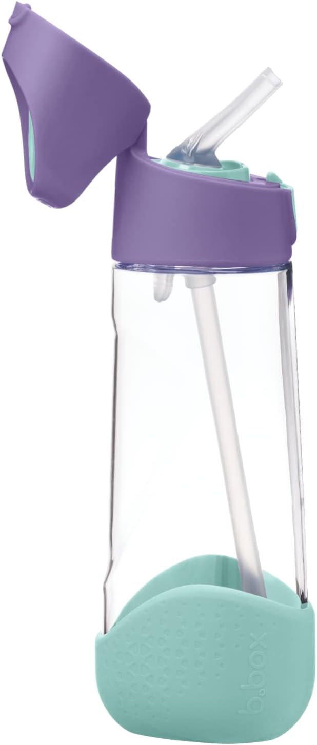 b.box 20oz Tritan Straw Bottle: Large Kids Water Bottle with Flip Straw for School, Daycare. Spill Proof, Leak Proof, Dishwasher Safe, BPA Free (Lilac Pop, 20 oz)