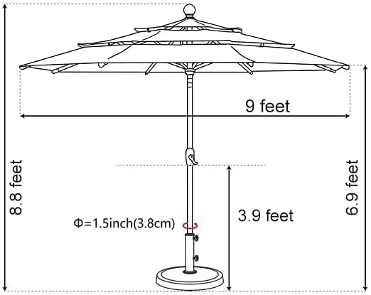 EliteShade USA 9Ft 3 Tiers Market Umbrella Patio Umbrella Outdoor Table Umbrella with Ventilation and 5 Years Non-Fading Top,Rust