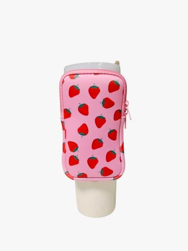 Strawberry Water Bottle Pouch Accessories for Stanley, Tumblers, Outdoor Accessories, Gym, Fanny Pack, Fits Phone, Cards, Keys, Wallet, Earphone, Sports & Adjustable Non-Slip Straps