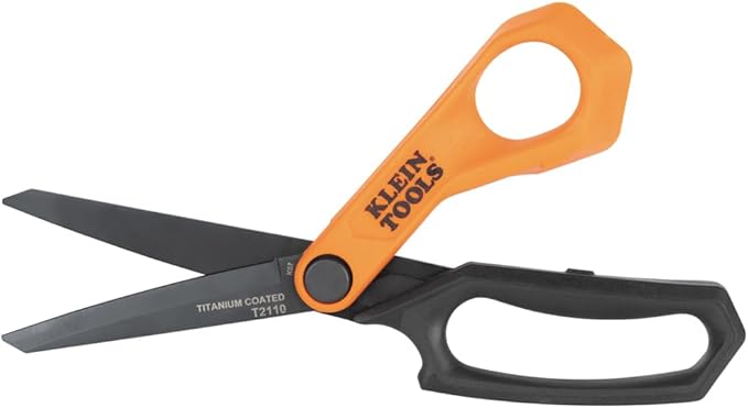 Klein Tools T2110 Titanium-Coated Professional Scissors, Stainless Steel Shears for Cutting Sheet Metal, Leather, and Heavy-Duty Materials, 10-Inch