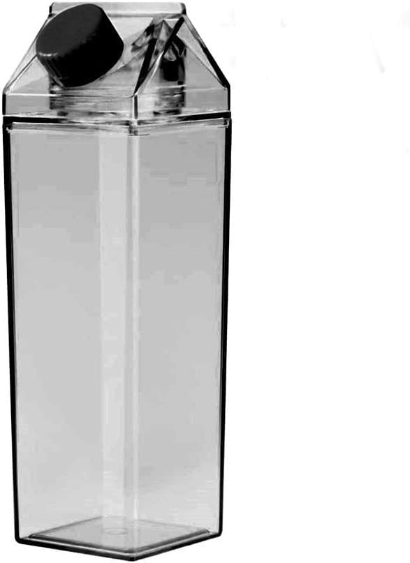 Jinberry 1000ml/34oz Cute Leakproof Clear Milk Carton Water Bottle Portable Drinkware for Outdoor Climbing Tour or Camping