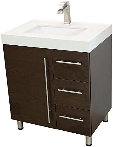 30" Freestanding Bathroom Vanity,Brown. White Integrated Countertop