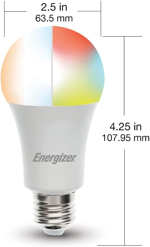 Energizer Connect Smart A19 LED Multi-White & Multi-Color RGB Light Bulb with Voice Control and Remote Access Through Your Smartphone | Compatible with Alexa and Google Assistant, 4 Pack