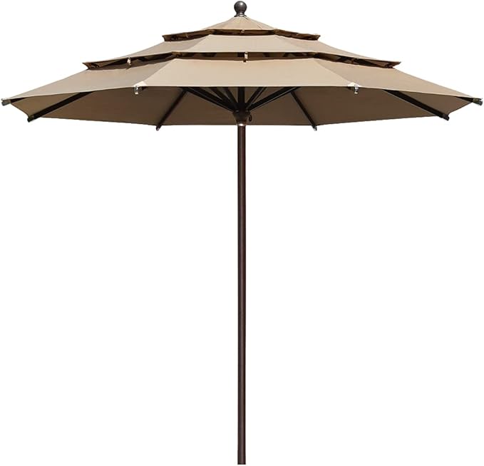 EliteShade USA 10-Year-Non-Fading 11FT 3 Tiers Market Umbrella Patio Umbrella Outdoor Table Umbrella with Ventilation, Heather Beige