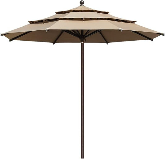 EliteShade USA 10-Year-Non-Fading 11FT 3 Tiers Market Umbrella Patio Umbrella Outdoor Table Umbrella with Ventilation, Heather Beige