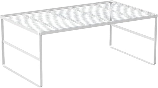 Kitchen Cabinet Storage Shelf Stackable Wire Spice Rack Organizer Heavy Duty Space Saver for Bathroom Bedroom Closet Laundry Room Office Countertop - White, Pack 1