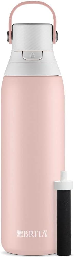 Brita Stainless Steel Premium Filtering Water Bottle, BPA-Free, Reusable, Insulated, Replaces 300 Plastic Water Bottles, Filter Lasts 2 Months or 40 Gallons, Includes 1 Filter, Rose - 20 oz.