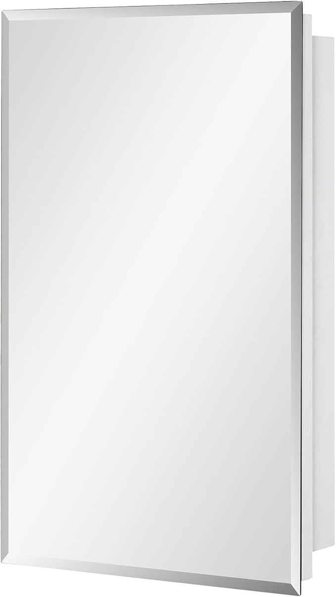 Bathroom Medicine Cabinet with Beveled Edge Mirrored Door 15 x 24 inch, Recessed or Surface Mount, with Adjustable Glass Shelves