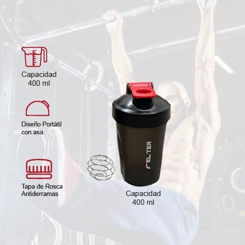 Protein Shaker Bottle – Shaker Bottle for Protein Mixes and Supplement Shakes, Protein Shaker Cup, Stainless Steel Shaker Ball Wire Whisk (Black, 14 - Ounce)