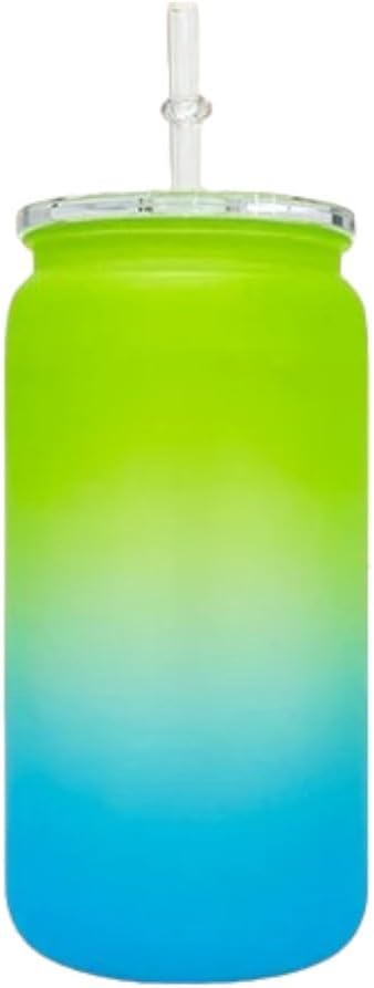 16oz Water Bottle, Plastic Can With Lid And Straw, Stainless Plastic Water Bottle, Cold Insulated Bottle, Summer Water Bottle, Durable Bottle (Green and Blue)