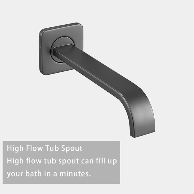 Grey Shower Faucet Set with Tub Spout Bathroom Luxury Rain Mixer Shower Head System Wall Mounted Shower Faucet Complete, Single Handle Tub and Shower Trim Kit with Rough-in Valve