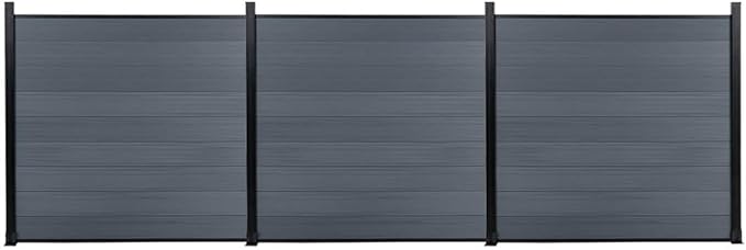 6 Ft×18 Ft Wood Plastic Composite Fence Panels, Privacy Fence Screen, Decorative Garden, Patio, Backyard Fence with 4 Posts, Grey