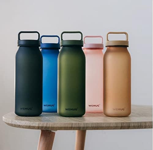 WEMUG Waterbottle 21 oz Easy Carry Handle, Modern Simple Design, BPA-Free, Leak Proof, Durable Plastic, Ultra Light, Handled (pink)