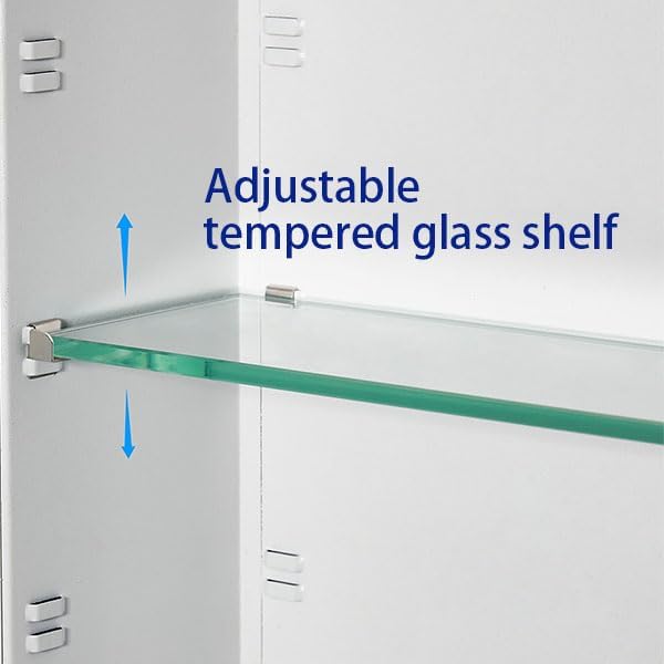 Bathroom Medicine Cabinet with Beveled Edge Mirrored Door 24 x 30 inch, Recessed or Surface Mount, with Adjustable Glass Shelves
