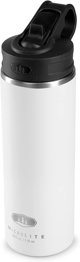 GSI Outdoors, Microlite Water Bottle with Straw Lid, Vacuum-Insulated Stainless Steel, for Camping, 24 oz. White