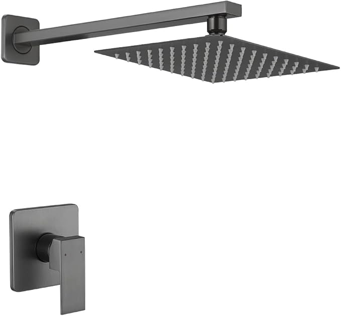 Grey Shower Faucet Set Bathroom Rainfall 8 Inch Shower Head System Single Handle Shower Trim Kit with Rough-in Valve