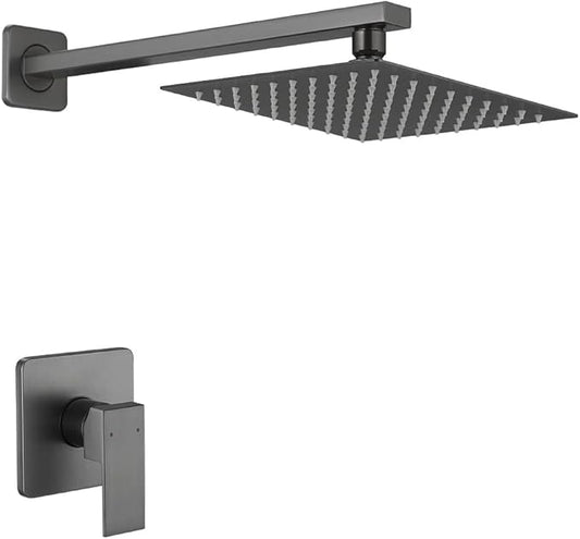 Grey Shower Faucet Set Bathroom Rainfall 8 Inch Shower Head System Single Handle Shower Trim Kit with Rough-in Valve