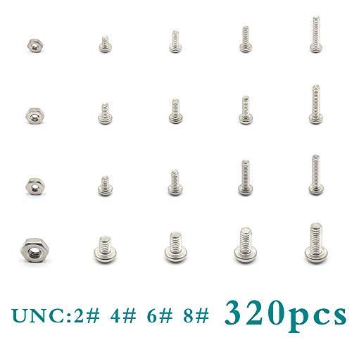 320pcs #2-56#4-40#6-32#8-32 UNC Stainless Steel Phillips Pan Head Machine Screws Nuts Assortment Kit