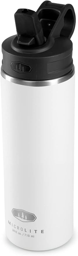 GSI Outdoors, Microlite Water Bottle with Straw Lid, Vacuum-Insulated Stainless Steel, for Camping, 24 oz. White