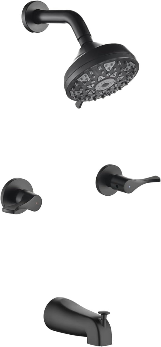 2 Handles Shower Faucet Set with Tub Spout Bathtub Shower Faucet Combo Set Shower System Complete Tub and Shower Trim Kit Wall Mounted Shower Fixtures Matte Black