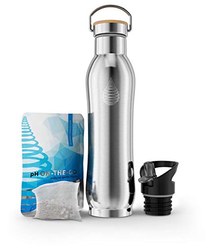 Invigorated Water pH Active Insulated Water Bottle - Filtered Alkaline Water Bottle - Stainless Steel Water Bottle - Includes Alkaline Water Filter, Plus Sports Gym Lid - Double Walled Metal - 650ml
