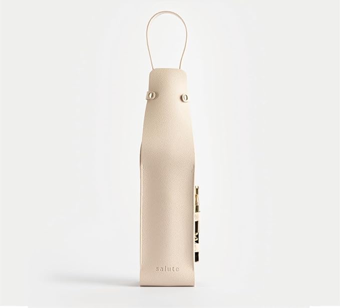 Salute NEW Wine Bottle Carrier with Corkscrew | Vegan Leather Tote Gift Bag Corporate Gift idea Picnic Travel Tastings Wine Gift Beach Party BYOB Restaurant Valentines Day (Cream)