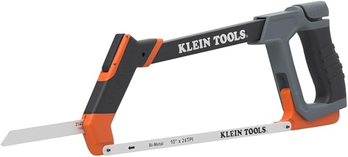 Klein Tools 31430 High Tension Hacksaw with Heavy Duty Frame, Converts to Jab Saw, Includes 12-Inch x 24 TPI and 6-Inch x 24 TPI Bi-Metal Blades, In-Frame Storage for Extra Blades