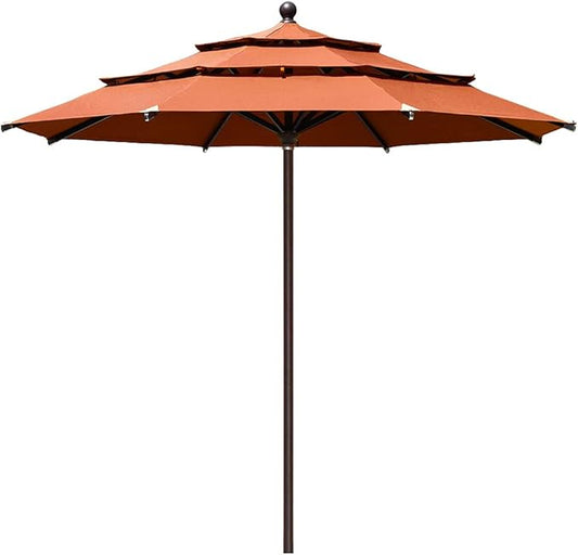 EliteShade USA 10-Year-Non-Fading 11Ft 3 Tiers Market Umbrella Patio Outdoor Cylinder Auto Push-up Table Umbrella with Ventilation, Rust