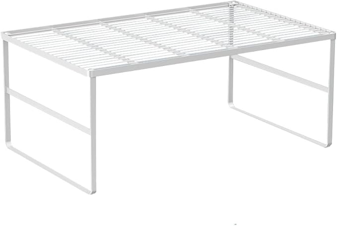 Kitchen Cabinet Storage Shelf Stackable Wire Spice Rack Organizer Heavy Duty Space Saver for Bathroom Bedroom Closet Laundry Room Office Countertop - White, Pack 1