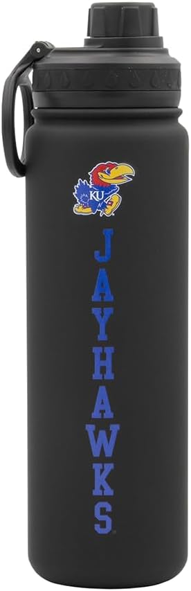 Kansas Jayhawks Water Bottle - Black Double Walled Stainless Steel 24 oz Keeps Drinks Cold or Hot