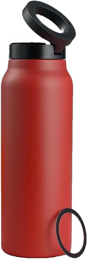 Stainless Steel Water Bottle With Magnetic Phone Holder, medium, red wine, JX-0008