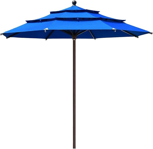 EliteShade USA 10-Year-Non-Fading 11Ft 3 Tiers Market Umbrella Patio Outdoor Cylinder Auto Push-up Table Umbrella with Ventilation, Royal Blue