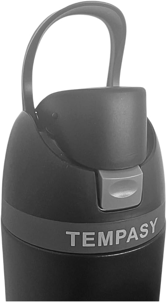 Leakproof Bpa Free - Stainless Steel Water Bottle with Straw, HAND GRIP and LID perfect for Travel, Sport, Gym and Outdoor Adventures.(20 Oz = 600 ml) (Black, 20 Oz)