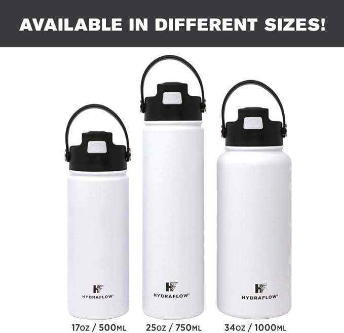 Hydraflow Hybrid - Triple Wall Vacuum Insulated Water Bottle with Flip Straw (17oz, Khaki) Stainless Steel Metal Thermos, Reusable Leak Proof BPA-FREE for Sports and Travel