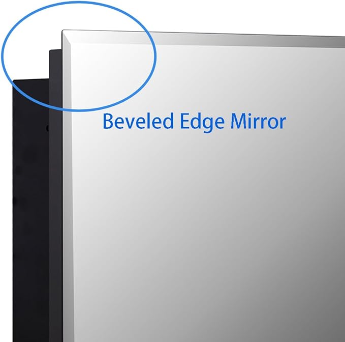 Black Bathroom Medicine Cabinet with Beveled Edge Mirrored Door 16 x 36 inch, Recessed or Surface Mount, with Adjustable Glass Shelves