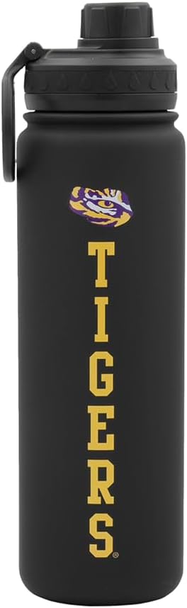 LSU Water Bottle - Black Double Walled Stainless Steel 24 oz Keeps Drinks Cold or Hot