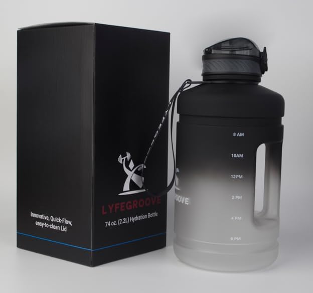 74 oz (2.2L) BPA-Free Tritan Water Bottle with Dual Direction Lid, Form Fitting Handle and Carrying Strap