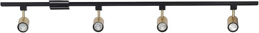 Globe Electric Tribeca 56 Inch Matte Black 4-Light Adjustable Track Ceiling Lighting Kit Fixture with Brass Cylindrical Track Heads, Ideal for Kitchen Island, Compatible with LED Bulbs, 64000009