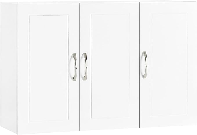 SoBuy Wall Cabinet Laundry Room, Medicine Cabinet for Kitchen Bathroom Garage, Wall Storage Cabinet with Adjustment Shelves, White FRG231-L-W