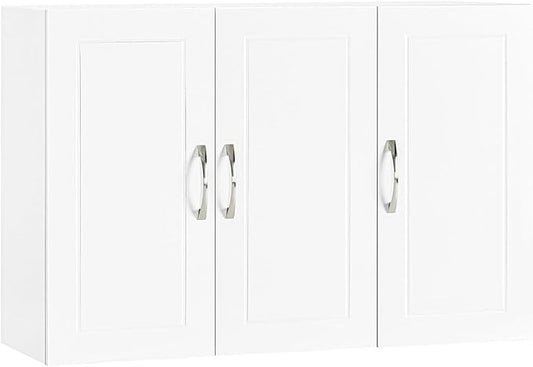 SoBuy Wall Cabinet Laundry Room, Medicine Cabinet for Kitchen Bathroom Garage, Wall Storage Cabinet with Adjustment Shelves, White FRG231-L-W