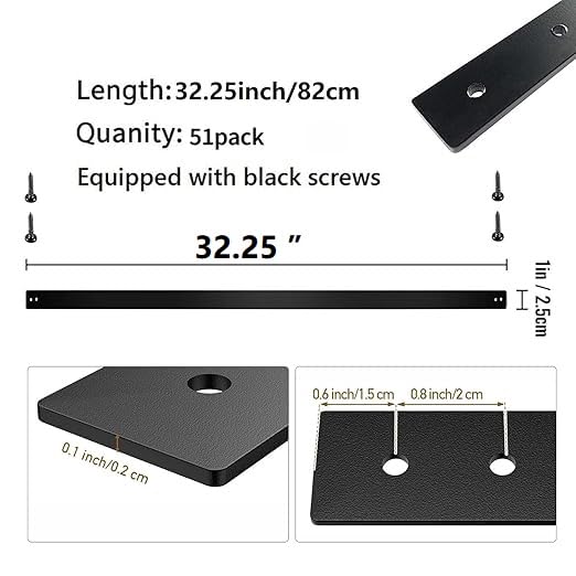 51 Pack Deck Balusters 32.25"x1" Strip Baluster, Black Metal Deck Spindle and Stair Railing with Screws, Rectangular Deck Balusters for Porch Railing