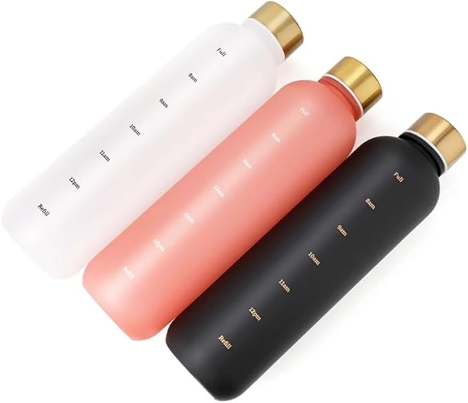 Fitness Sport Water Bottle with Carrying Strap 1000 ml / 32 oz With Time Marker Cute Motivational Water Bottles for Travel, Sports, Home, School,Gym,Yoga,Office-Multicolor (White)