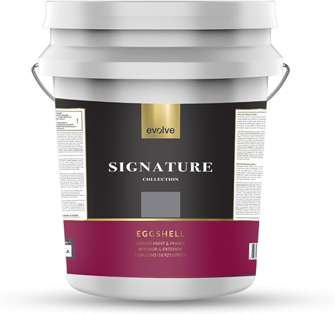 EVOLVE Signature Paint & Primer: Luxury Paint & Primer for Indoor & Outdoor Surfaces, Minimal Odor, Eggshell Sheen (Gunmetal Gray, 5 Gallon)