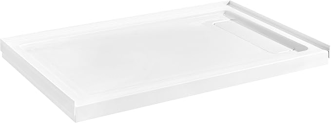 OVE Decors 54-in W x 32-in D Shower Base Pan Rectangle, Hidden Side Drain, White Acrylic, Reversible Design