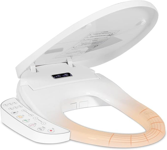 Electric Bidet Toilet Seat, Warm Water Bidet for Rear and Front Washing, Self-Cleaning Nozzle, Elongated V-shaped Heated Toilet Seat with Dryer, Touch Panel, SoftClose Lid, LED Light and Deodorization