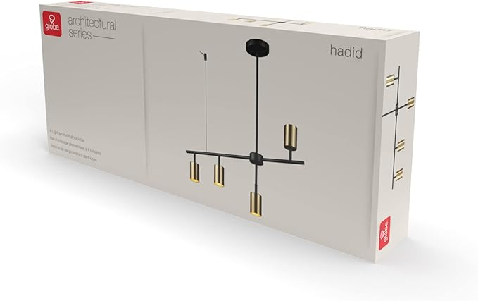 Globe Electric 64000049 4-Light Adjustable Height Geometrical Track Lighting, Matte Black, Matte Brass Accents, Ceiling Light, Pivot Shades, Track Ceiling Light, 4 Bulb Kitchen Light, GU10 Socket