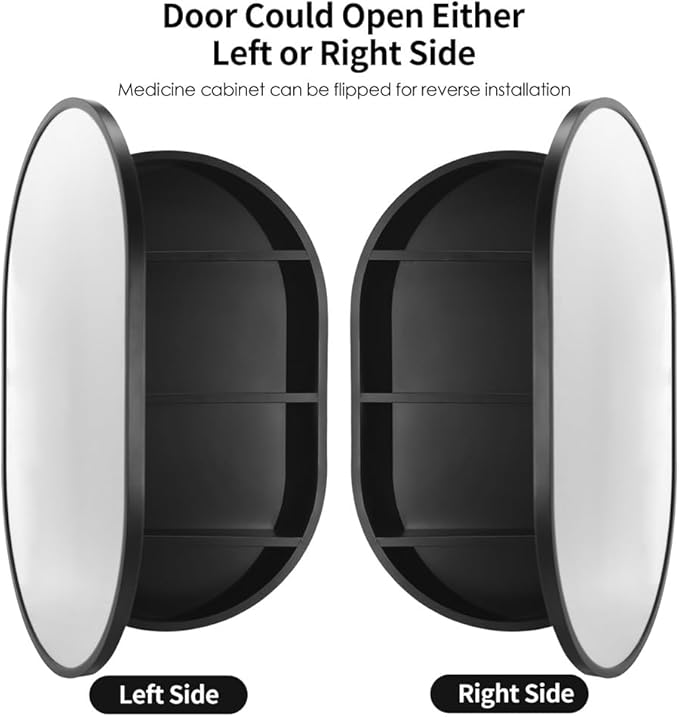 Movo 24 Inch x 36Inch Black Oval Mirror Medicine Cabinet Bathroom Wall Storage Cabinet Mirror Surface Mount Installation